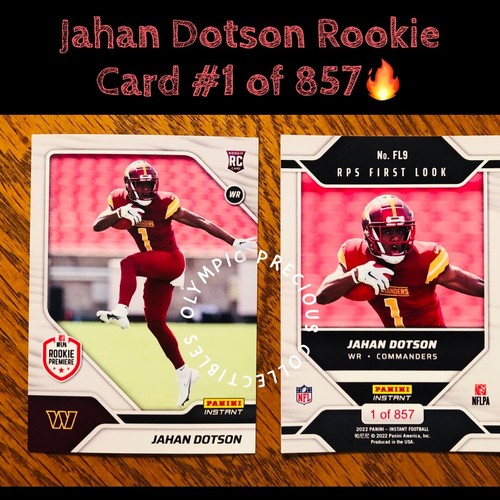 2022 NFL INSTANT RPS FIRST LOOK JAHAN DOTSON RC COMMANDERS CARD 1 of