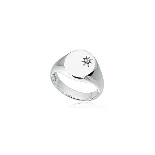Sterling Silver Ladies Plain Round Ring set with Genuine Diamond