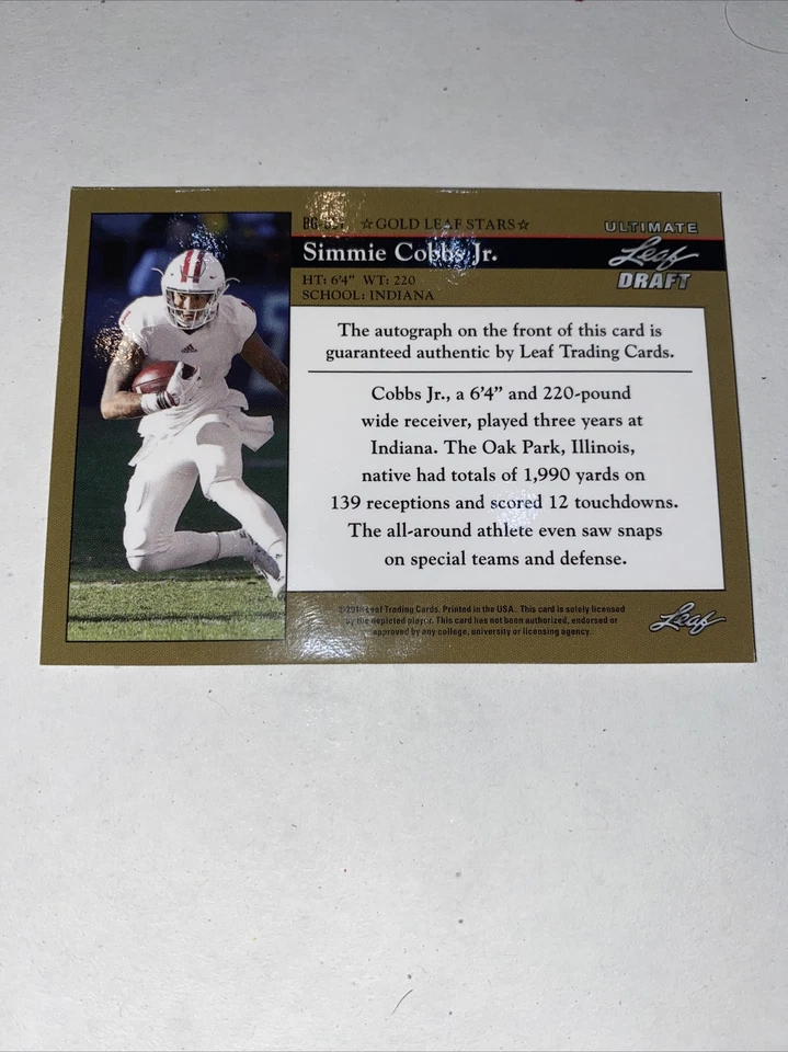 Simmie Cobbs Jr 2018 Leaf Ultimate Draft RC AUTO #BG-SC1 - Image 2 of 2