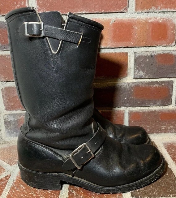 Double H (HH) West Black Leather Motorcycle Buckle Boots Men's Size 8