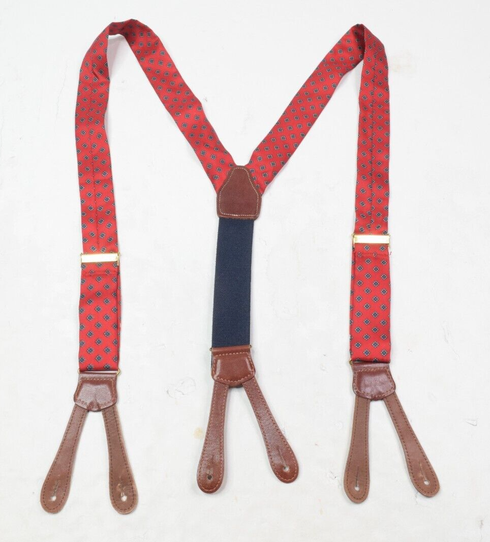 Vintage Brooks Brothers Suspenders Braces Mens Red Foulard 100 Silk