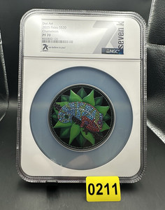 2025 Palau $20 Dot Art Chameleon 3oz Silver Black Proof NGC PF70 Seven K