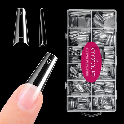 krofaue 600PCS Half Cover Coffin Nail Tips - Acrylic 12 Size Clear 