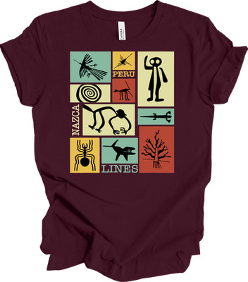 Nazca Lines Peru Geoglyphs Retro T-Shirt Peruvian Condor Monkey Astronaut Art