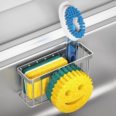 Sponge Holder Smiley Face,Sink Caddy for Kitchen Sink,Sponge Holder with 2 PCS