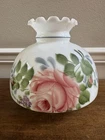 VINTAGE GONE WITH THE WIND HURRICANE MILK GLASS SHADE HAND PAINTED ROSE FLORAL