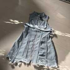 Pretty Little Thing Bleach Denim Mini Dress High Neck Zipper Belt Detail 12 New