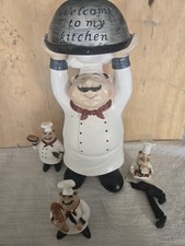 14"H Chef Holding "Welcome to My Kitchen" Tray Statue Dining Figurine Collection