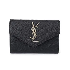 Saint Laurent 414404 Matelassé Silver Embossed Business Card Holder Wallet