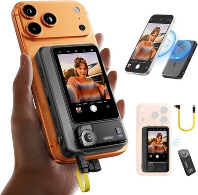 New- 7RYMS Qshot V2 Wired Selfie Monitor Screen for Android/iPhone17/16, (Black)