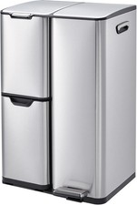 16 Gal Kitchen Trash Can with Lid Triple Compartment Stainless Steel Garbage Can