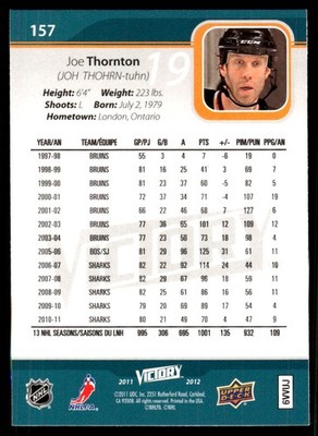 2011-12 Upper Deck Victory - Joe Thornton #157 for sale online | eBay