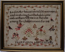 SMALL EARLY/MID 19TH CENTURY MOTIF & VERSE SAMPLER BY MARY ANN ASPDEN - 1842