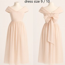 Vintage Cachet Bari Protas Blush Swiss Dot Off-Shoulder Dress Oversized Bow 9 10