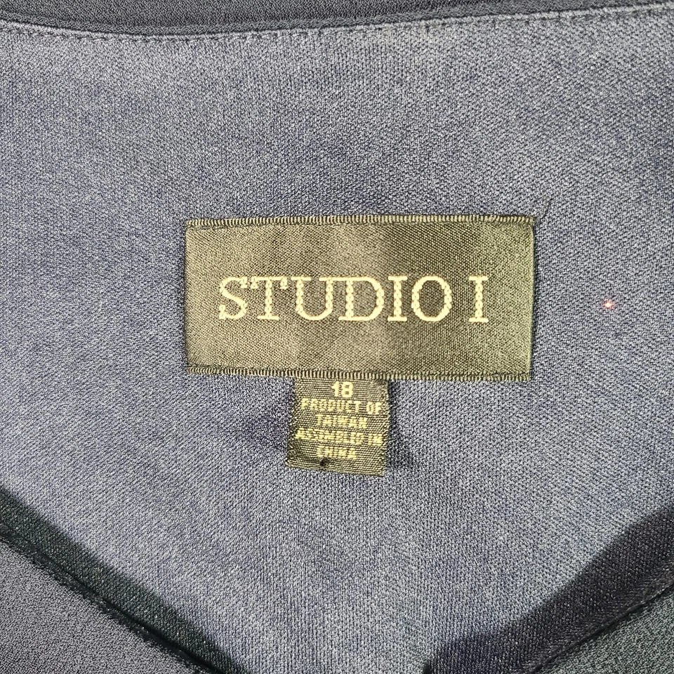 Blusa Studio 1 para mujer talla 18 azul oscuro con patrón floral de cuentas Foto 3 de 4