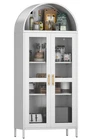 73 in Tall White Modern Arch Kitchen Pantry Storage Cabinet with Glass Doors
