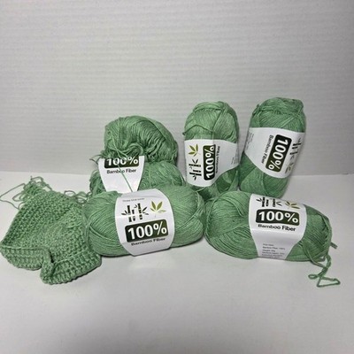 Lot of 5 Bamboo Yarn Skeins 100% Bamboo Fiber Sage Green Crochet Knitting 50g Ea