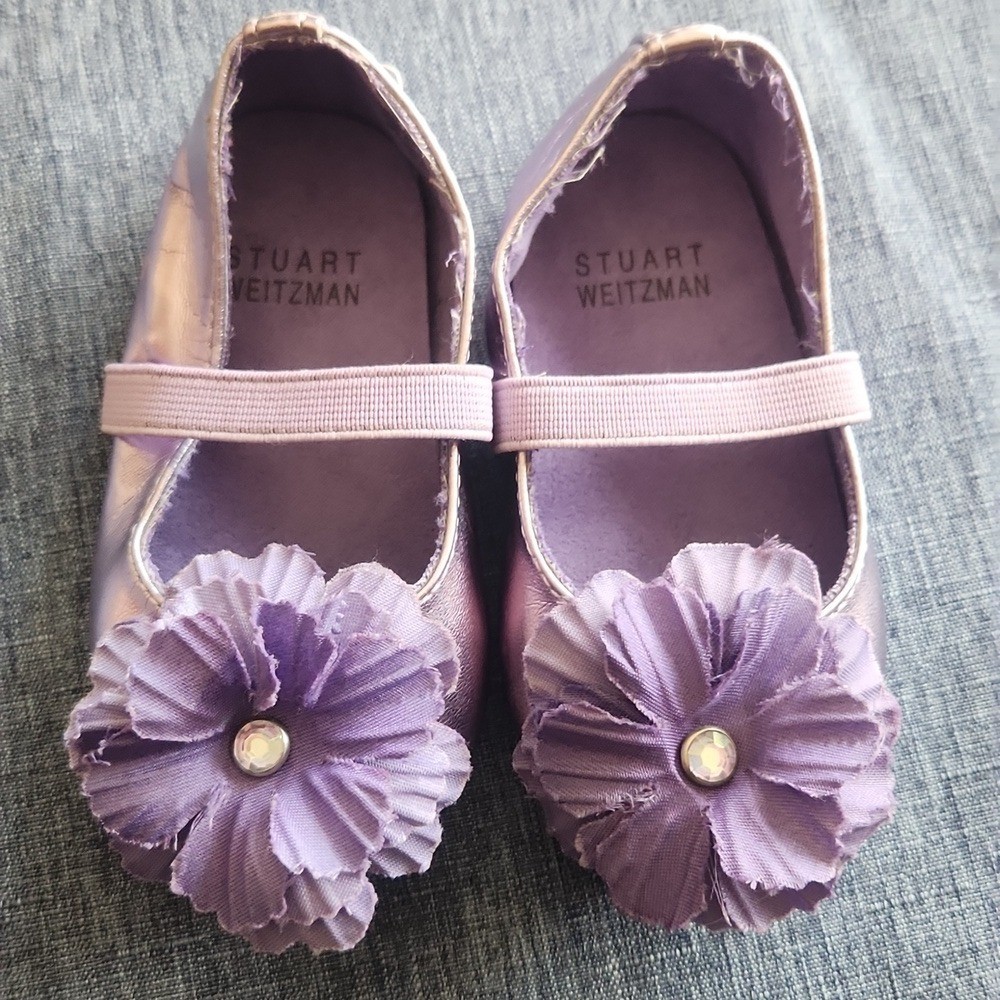 Stuart Weitzman Purple Baby Bud Flower Fancy Dress Shiny Baby Infant Shoe Size 3