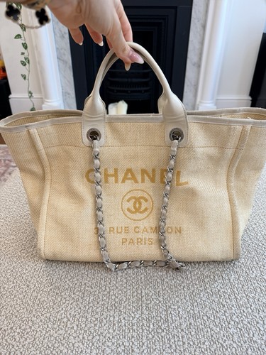 CHANEL Deauville Tote Medium Bag Yellow Rare