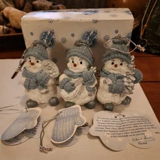 The Encore Group 1999 Snow Buddies Ornaments Set of 3 Blue Silver ~458 Snowmen