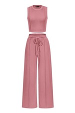 Women's Summer 2 Piece Loungewear Set Cropped Tank Top Wide Leg Sweatpants Tr...