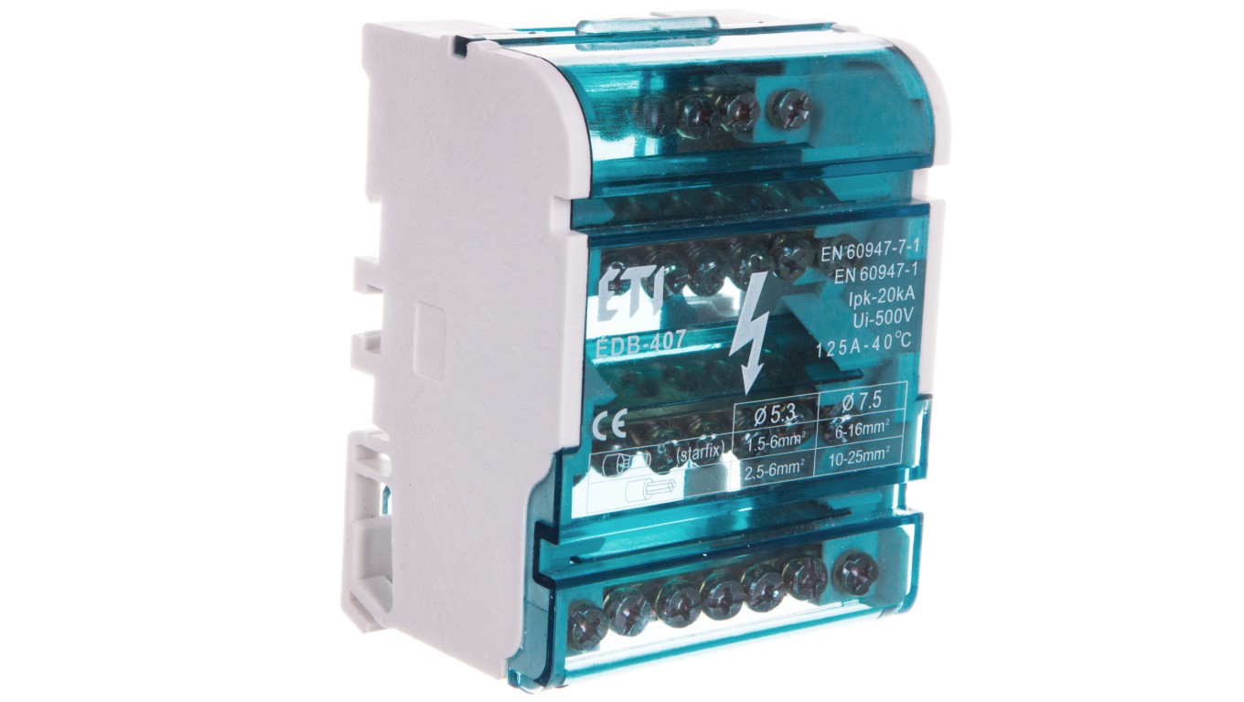 125A 4P Distribution Block 7-Terminal EDB-407 001102303 ETIBOX