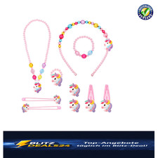 Kinderschmuck Set Halskette Armband Ohrringe Ring Klammern