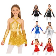 Girls Leotard Ballet Bodysuit Party Dancewear Rumba Ballroom Samba Set Cha-Cha