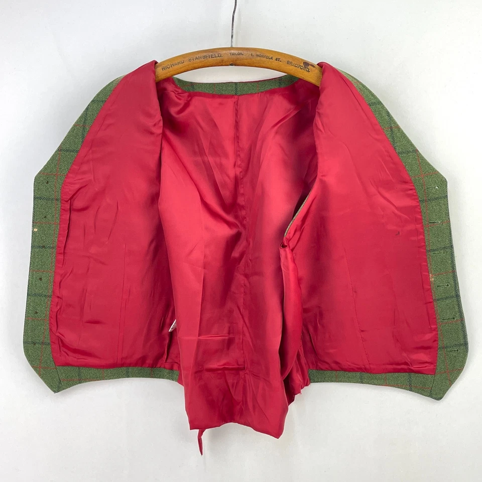 John Brocklehurst Tweed Waistcoat Mens 44 Green Check Wool Formal Country Vest - Image 3 of 4