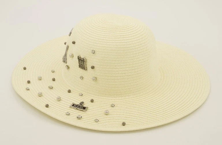 KARL LAGERFELD Paris Ivory Paris Pins Hat BNWT