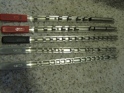5 Craftsman Made in USA metal socket rail holders 1/4 3/8 1/2 tool rack set lot