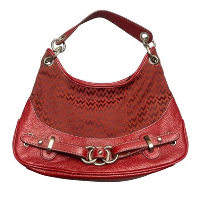 Wilsons Leather Hobo Bag Red Womens Medium Zigzag Canvas Pebble Leather Y2K Bag