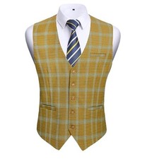Men's Suit Vest Business Plaid Formal Dress Waistcoat Slim Fit Large A9-yellow