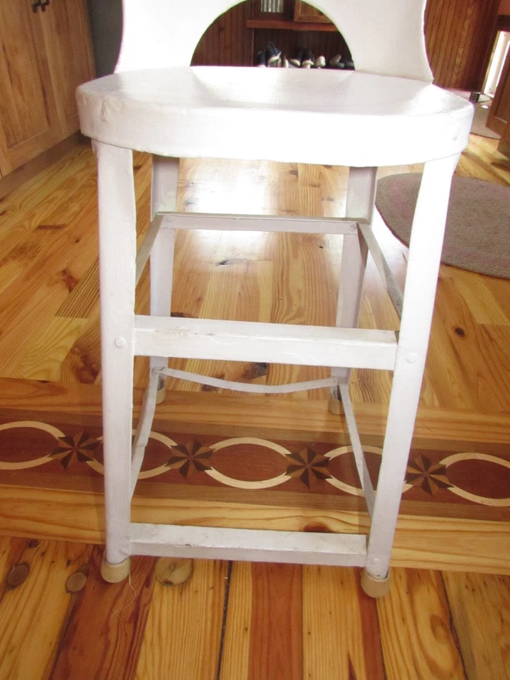 ANTIGUA SILLA TABURETE ALTO TODO METAL NIÑOS GRANJA 31" ALTO AÑOS 30 EXCEPCIONAL Foto 2 de 4