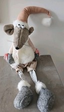 Weihnachten Sitz-Figur Wichtel-Maus Weihnachtsmaus grau Rosa Stoff Deko NEU