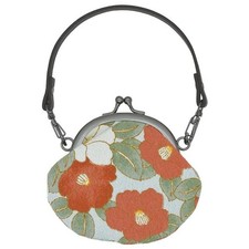 Japanese Gamaguchi Coin Purse Blue Camellia Strap Pouch Made in Japan