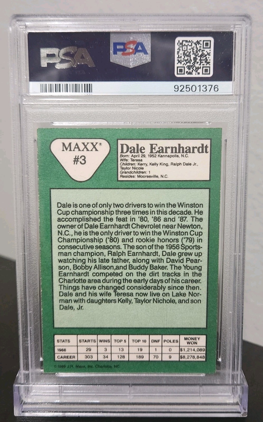 1989 Maxx Racing Dale Earnhardt Rookie Card #3 PSA 8 Goodwrench RC view 4