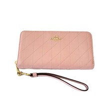 Coach CEL63 Long Zip Around Crinkle Quilting Shiny Leather Wallet Carnation