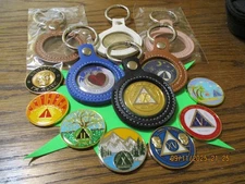 AA Coin Holder BLACK  Keychain fits Coin Size 34mm Hand-Stitched Sobriety