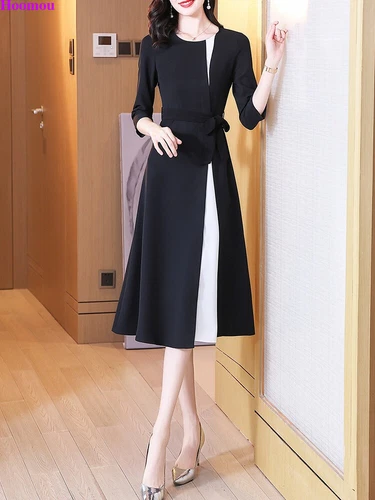 OL Womens Korean Colorblock A-line Shift Shirt Party Cocktail Workwear Dress - Picture 9 of 17
