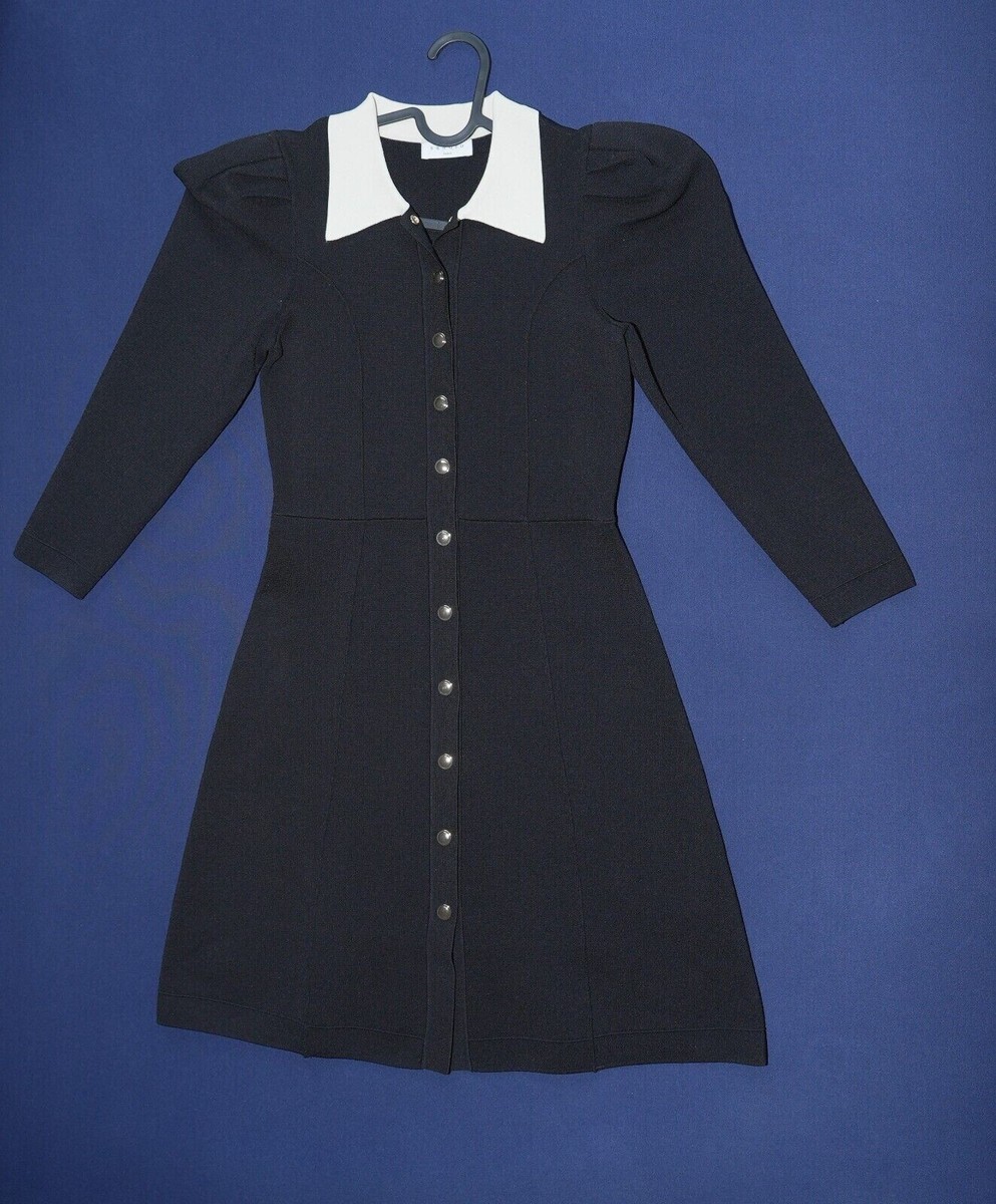 Unused]SANDRO Contrast Collar A-Line Dress - Black | eBay