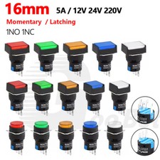 16mm Push Button Switch Momentary Latching ON/OFF 5A 12V 24V 220V LED 1 NO 1 NC