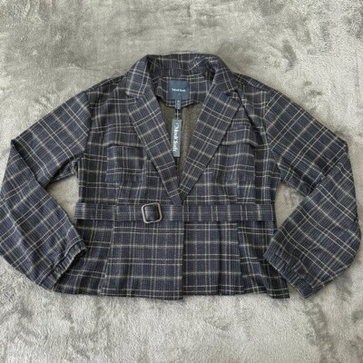NWT ModCloth Plaid Belted Blazer Jacket Women's size XL