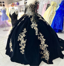 Embroidered Velvet Quinceanera Dress Detachable Tulle Sleeves Corset Sweet 16
