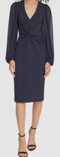Vince Camuto Women Blue Stretch Crepe Twist Front Bodycon Dress Size 10