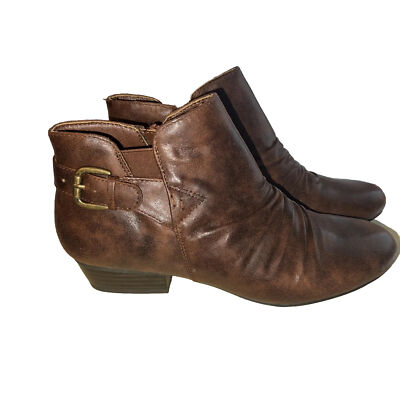 Kim Rogers “Tess” Ankle Booties Chestnut Faux Leather Buckle Accent Boot Sz 