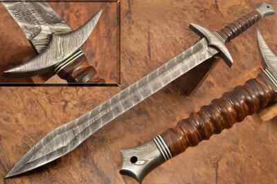 Fully Hand Forged Damascus Blade Medieval / Viking Sword With Rosewood Handle