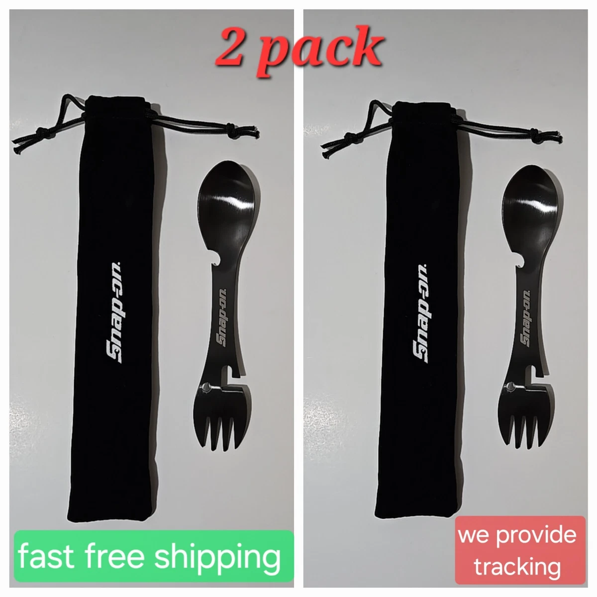 2 pack Snap On Tools PROMO Stainless Spoon Fork Opener Camping