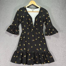 ASOS Sunflower Mini Dress Sz 0 Floral Polka Dot Bell Sleeve Fairy Cottage Sun