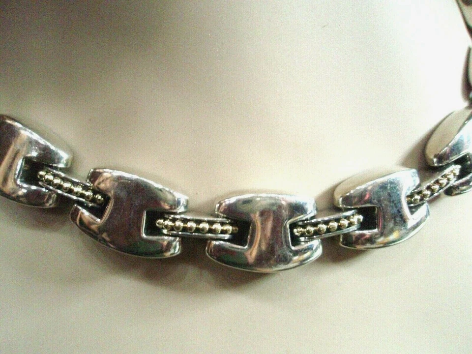 Collar Lagos Caviar PESADO H-Link Plata de Ley 18K 18.5 x 0.55" Grueso Foto 2 de 4